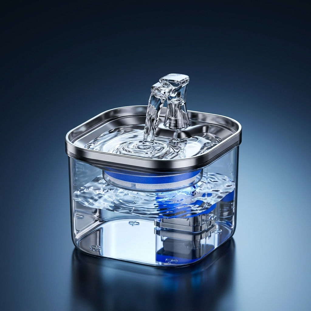 Lumi stainless steel fountain assembled product view