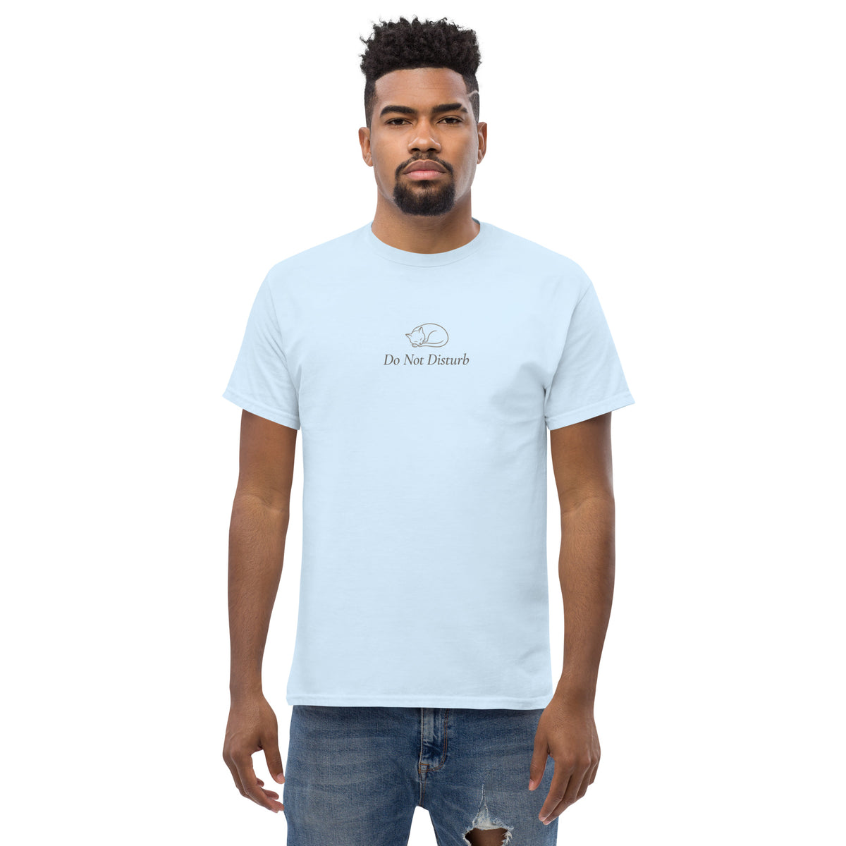 Do Not Disturb unisex cat graphic tee in Light Blue