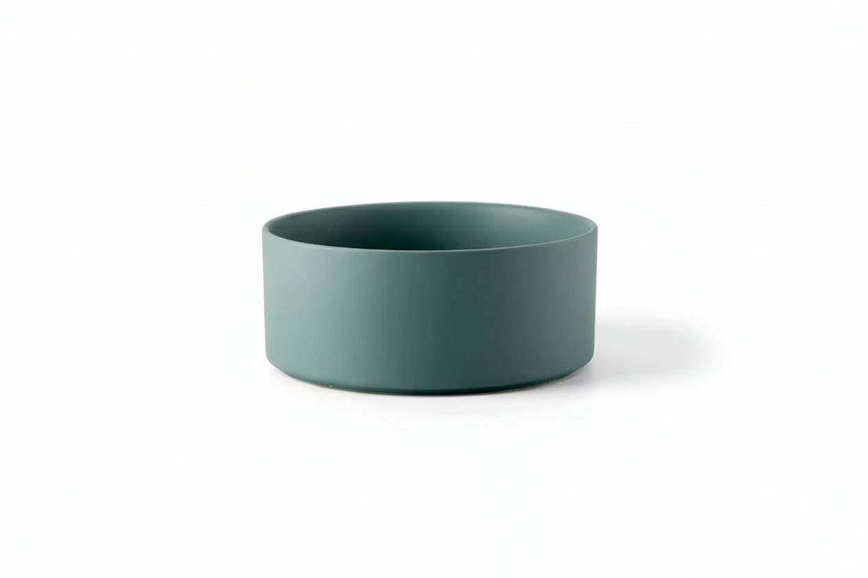 green ceramic pet bowl with smooth non-porous surface