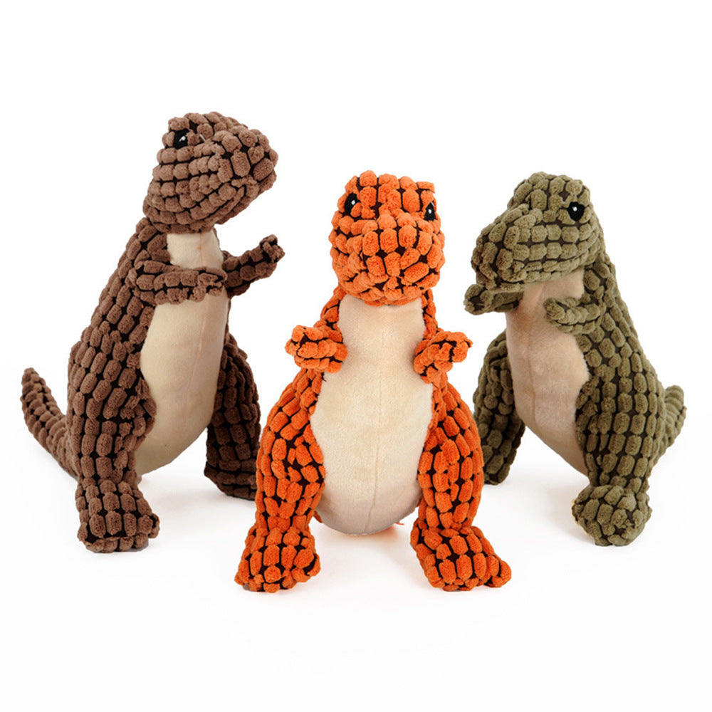 plush dinosaur dog toys in green coffee brown and orange with soft corn velvet