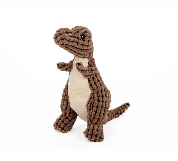coffee brown soft plush dinosaur dog toy with durable corn velvet