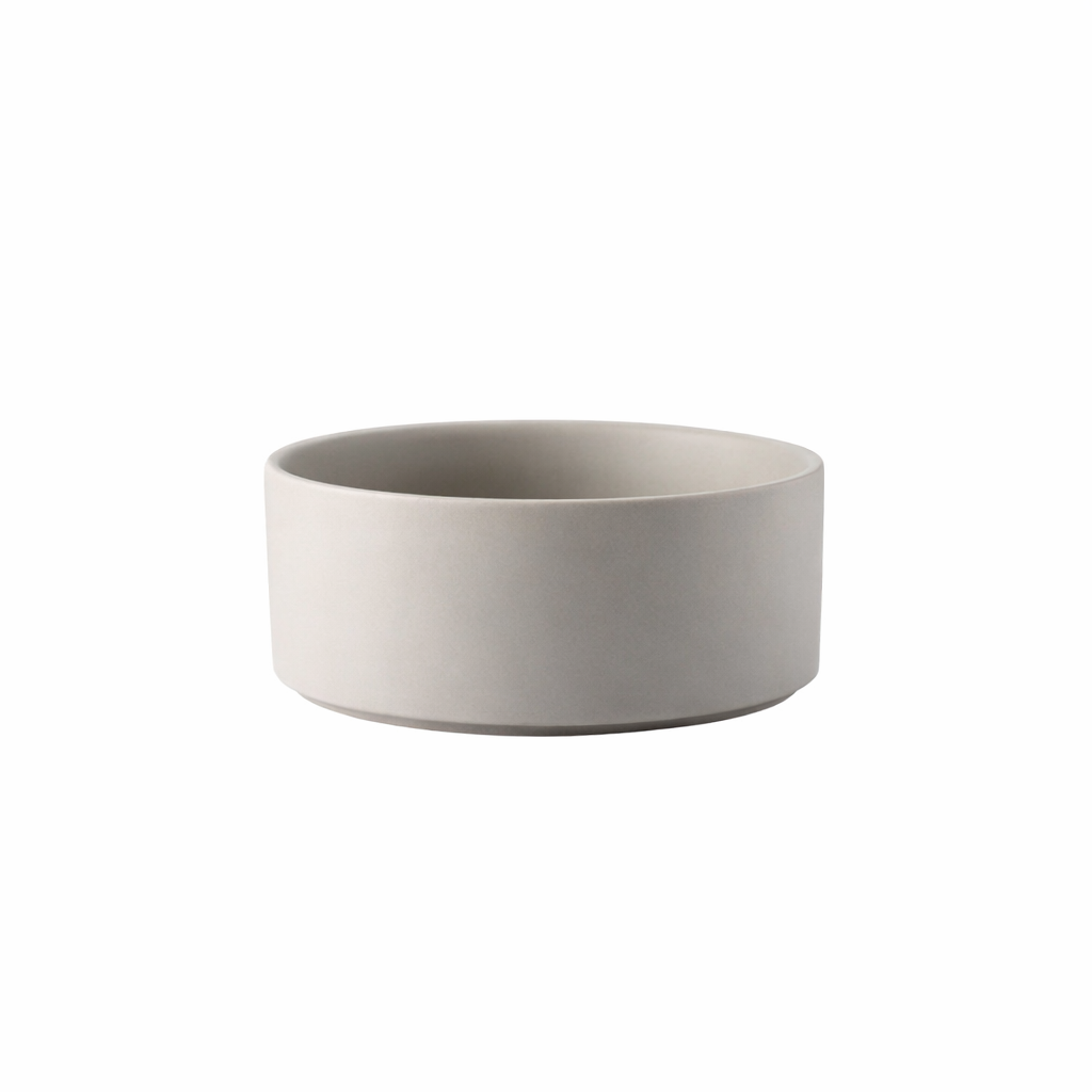 grey ceramic pet bowl with smooth non-porous surface