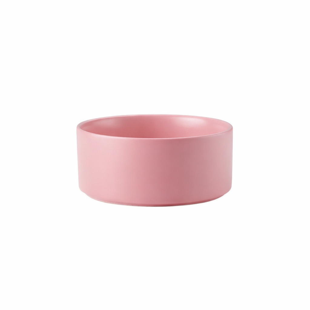 pink ceramic pet bowl with smooth non-porous surface