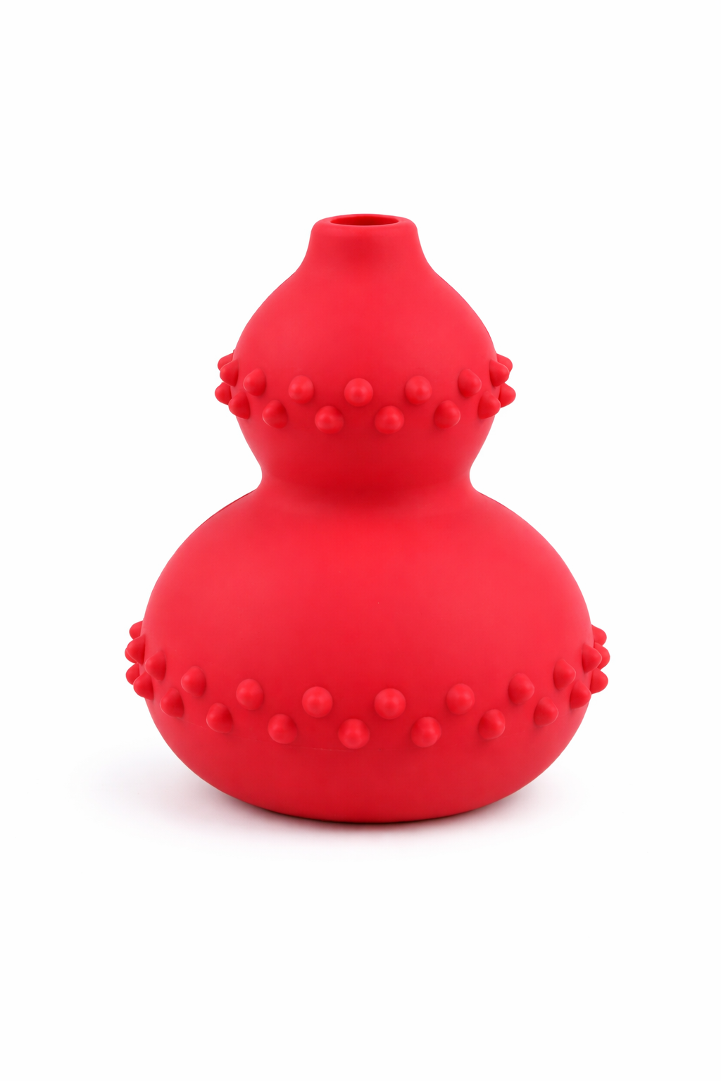 red durable rubber dog chew toy treat dispenser