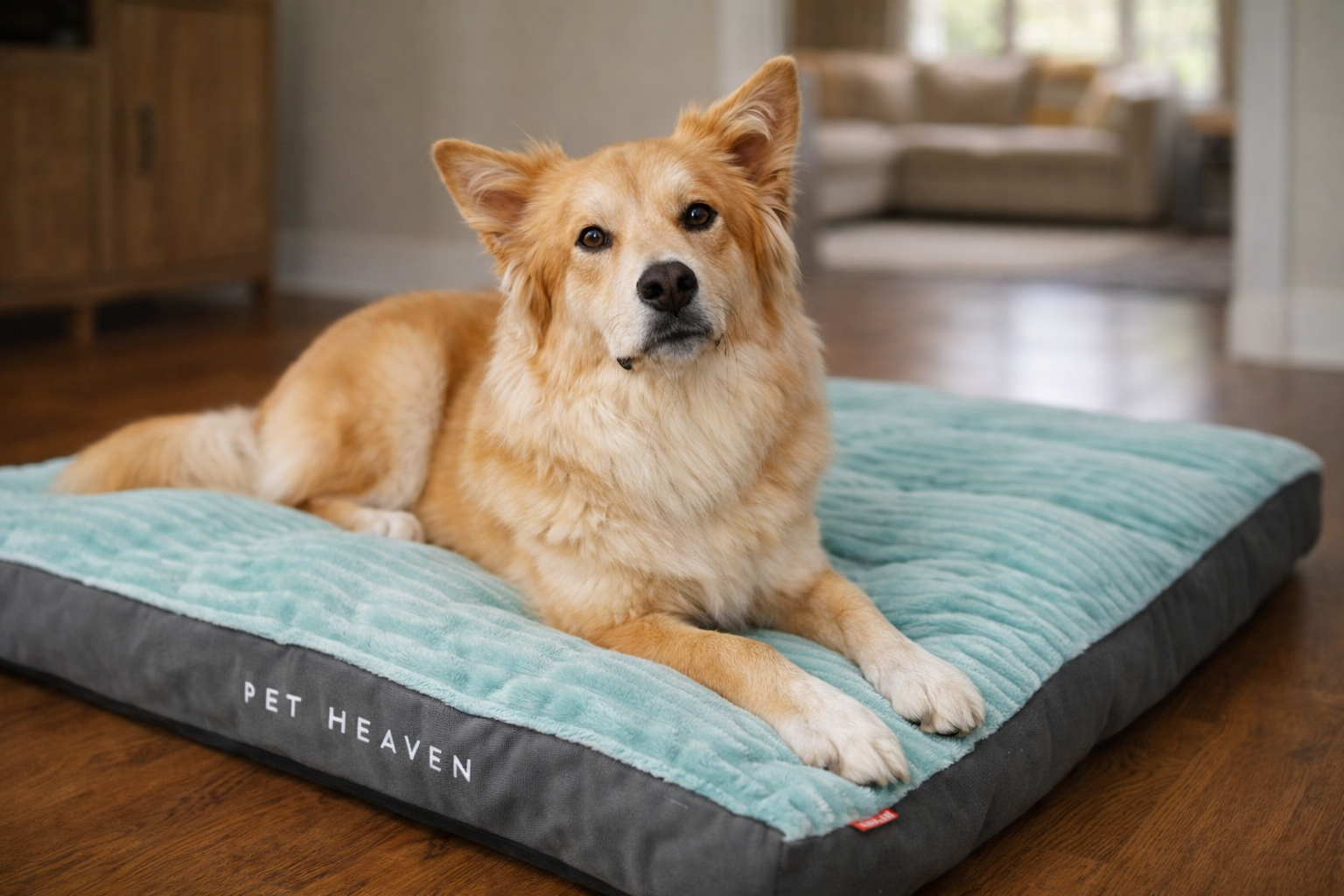 Dog resting comfortably indoors