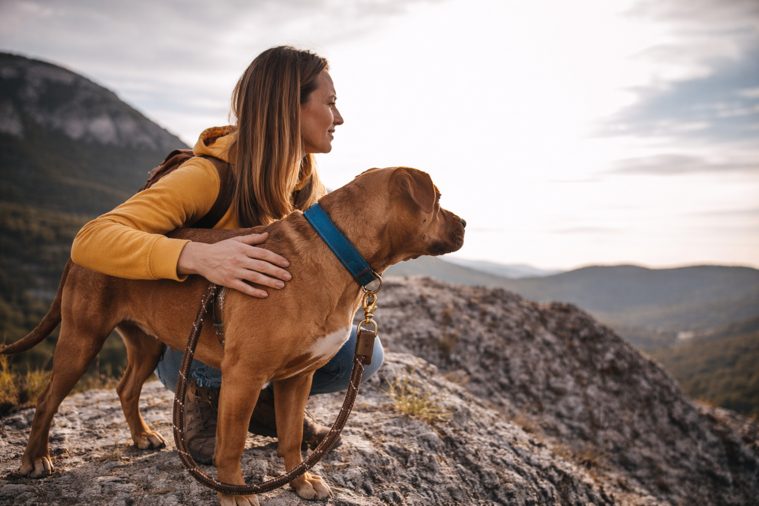 Customer walking their dog outdoors