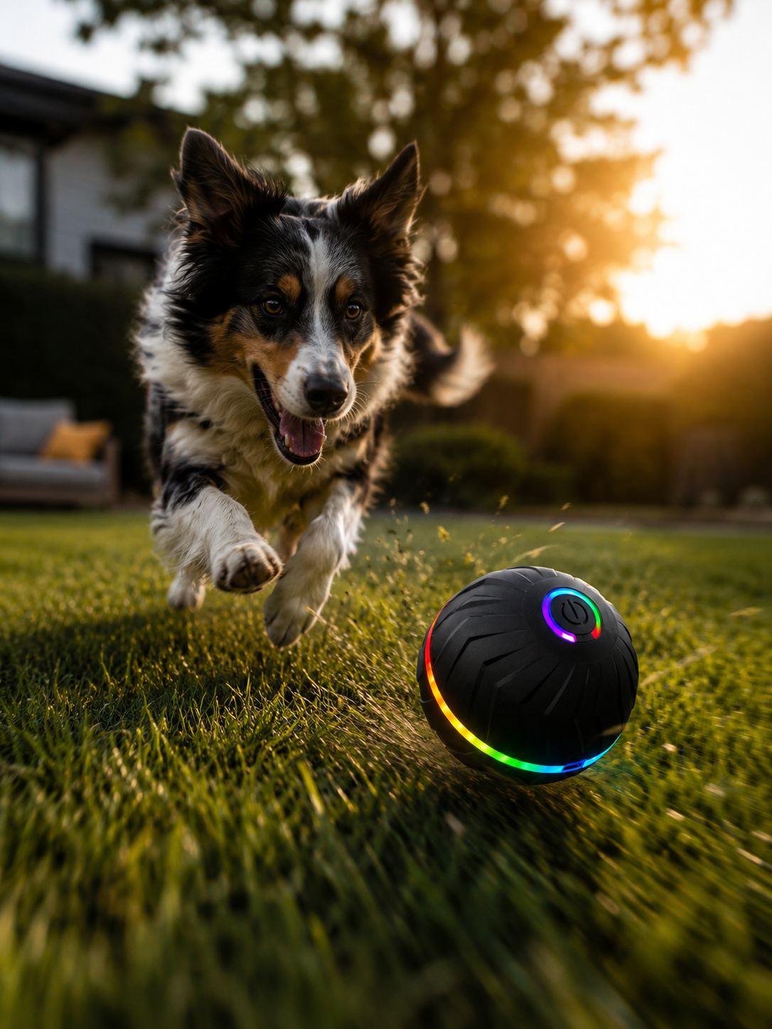 Interactive LED Bouncing Ball in motion during pet play