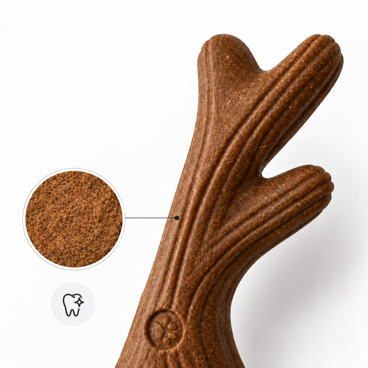 Gnaw dental chew toy with a close-up of its soft TPR texture