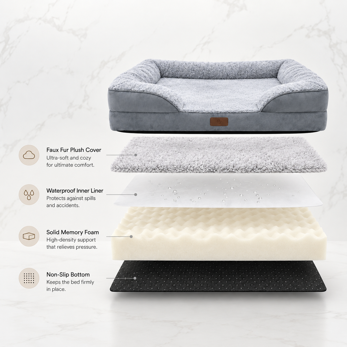 CloudNest dog bed with textured non-slip base