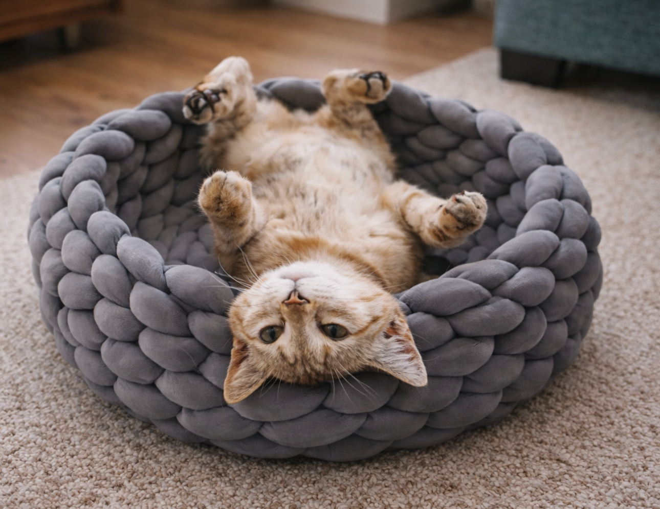 Customer relaxing at home with their cat