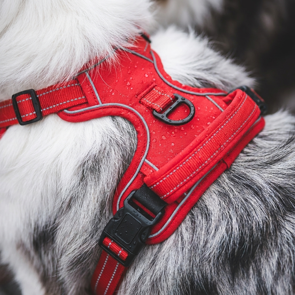 Trek dog harness showing its padded control handle