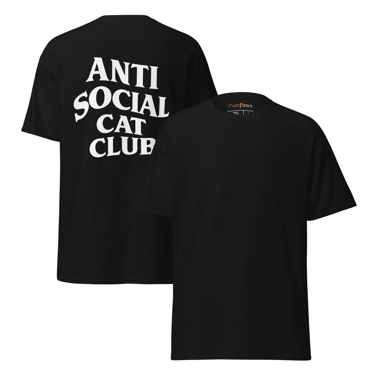 Anti-Social Cat Club Tee – black front and back