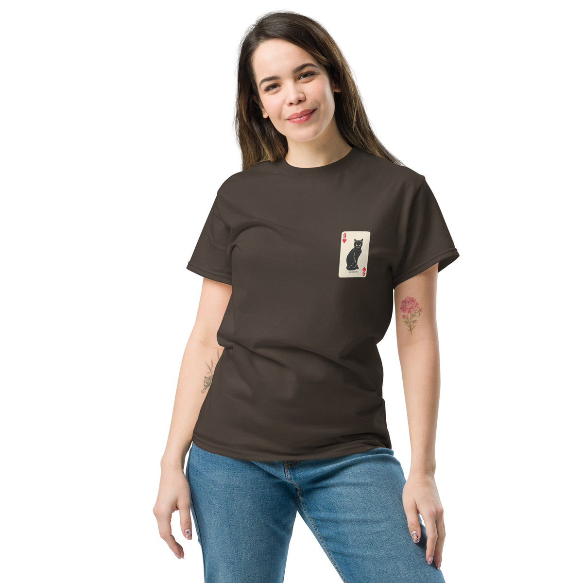 9 Lives Tee – dark chocolate front