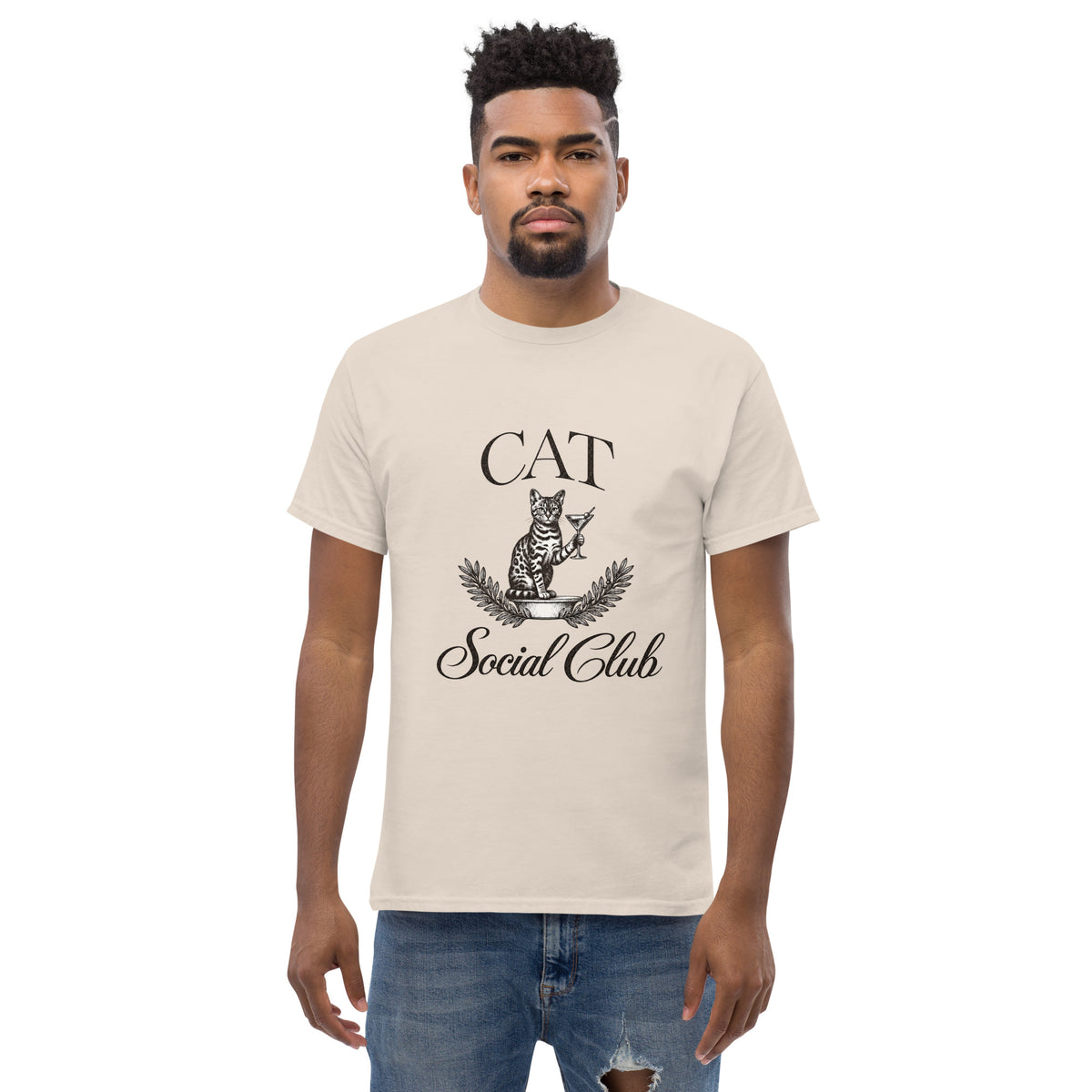 Cat Social Club Tee – natural front
