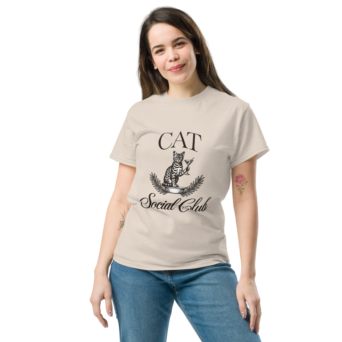 Cat Social Club Tee – natural front