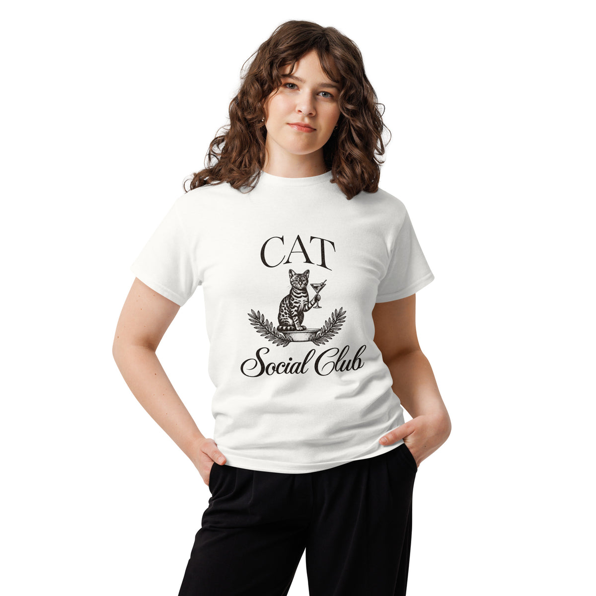 Cat Social Club Tee – white front