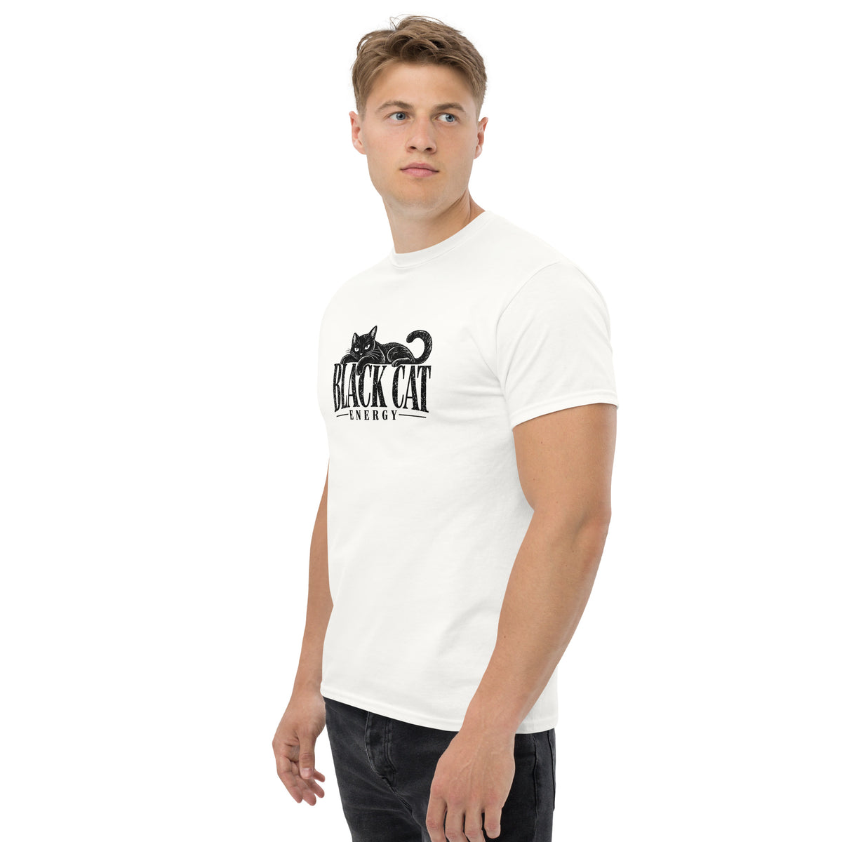 Black Cat Energy Tee – white left front