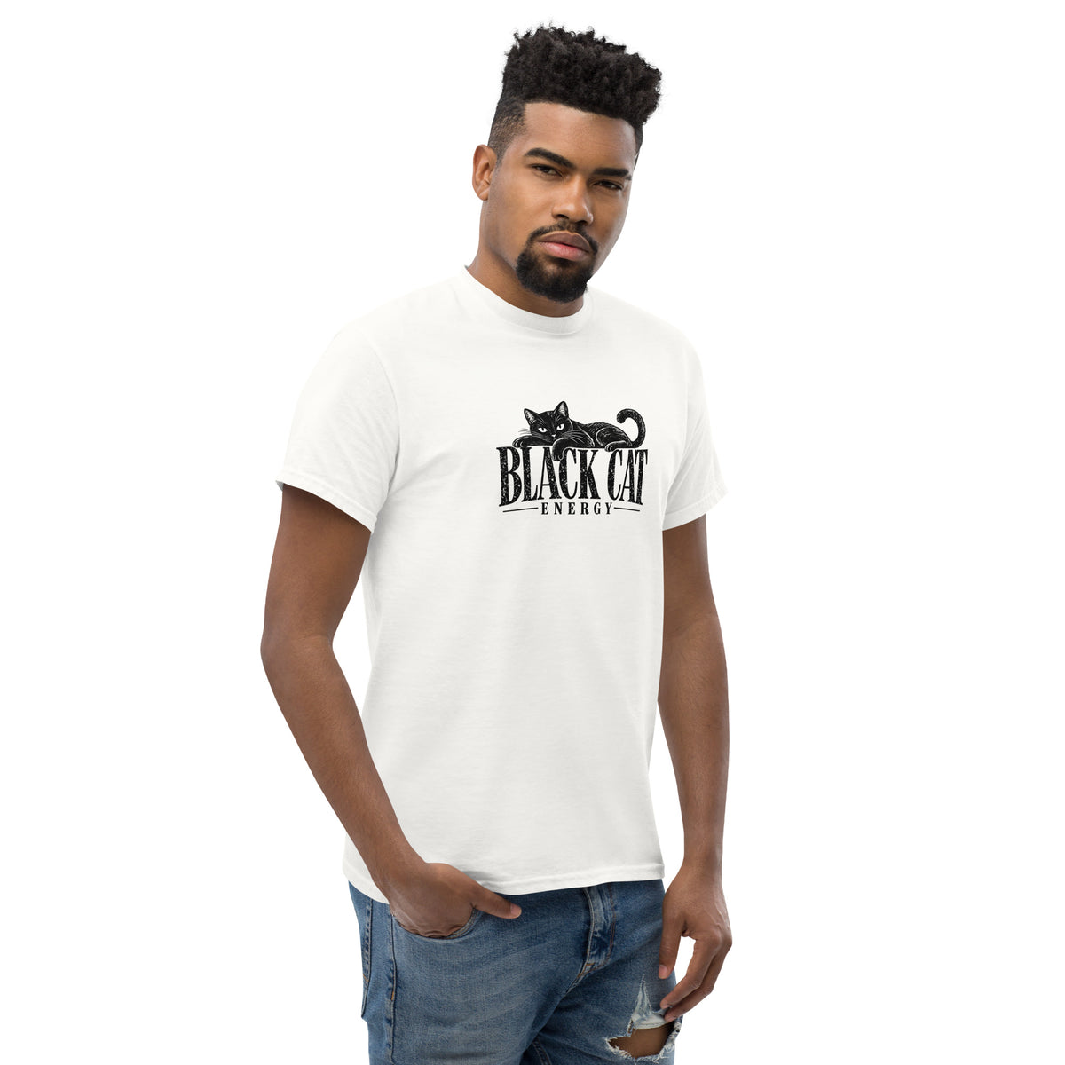 Black Cat Energy Tee – white right front