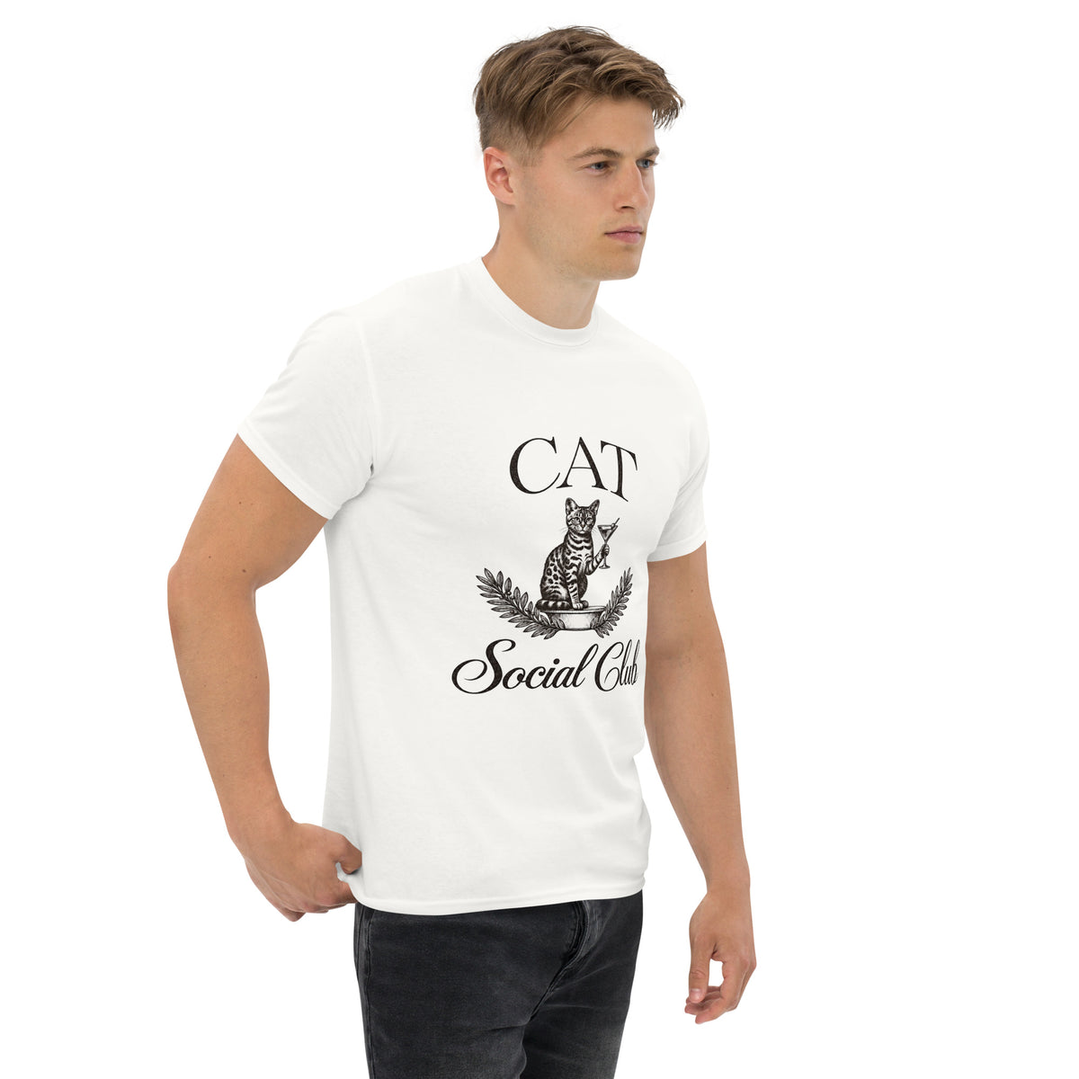 Cat Social Club Tee – white right front